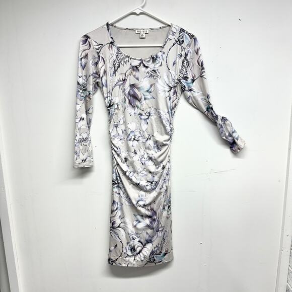 Reiss Women Balbina Pale Purple Floral Long Sleeve Form Fitting Midi Dress XS - Picture 2 of 4